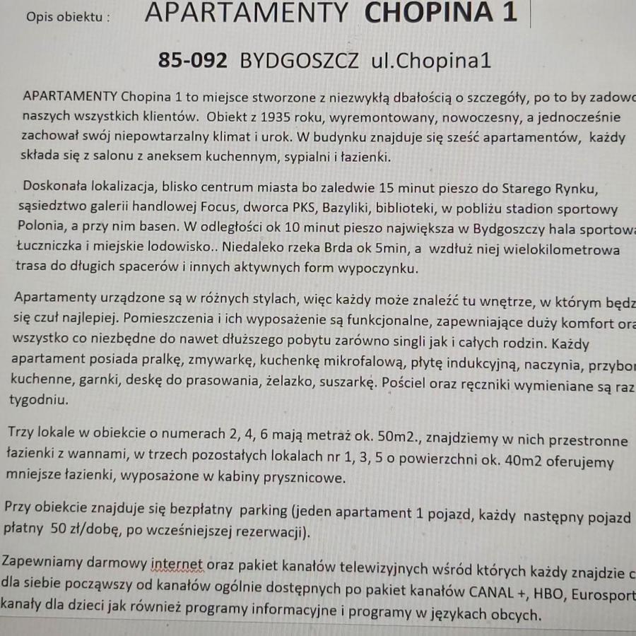 Apartamenty Chopina 1 Bydgoszcz Buitenkant foto